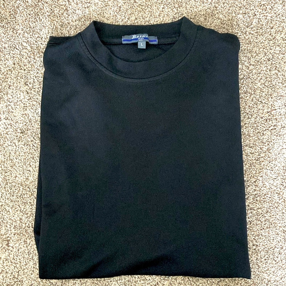 VTG Bassiri Uomo mens sz L black short sleeve tshirt viscose & microfiber blend